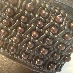 Lucky Brand Black Beaded Slide Sandals